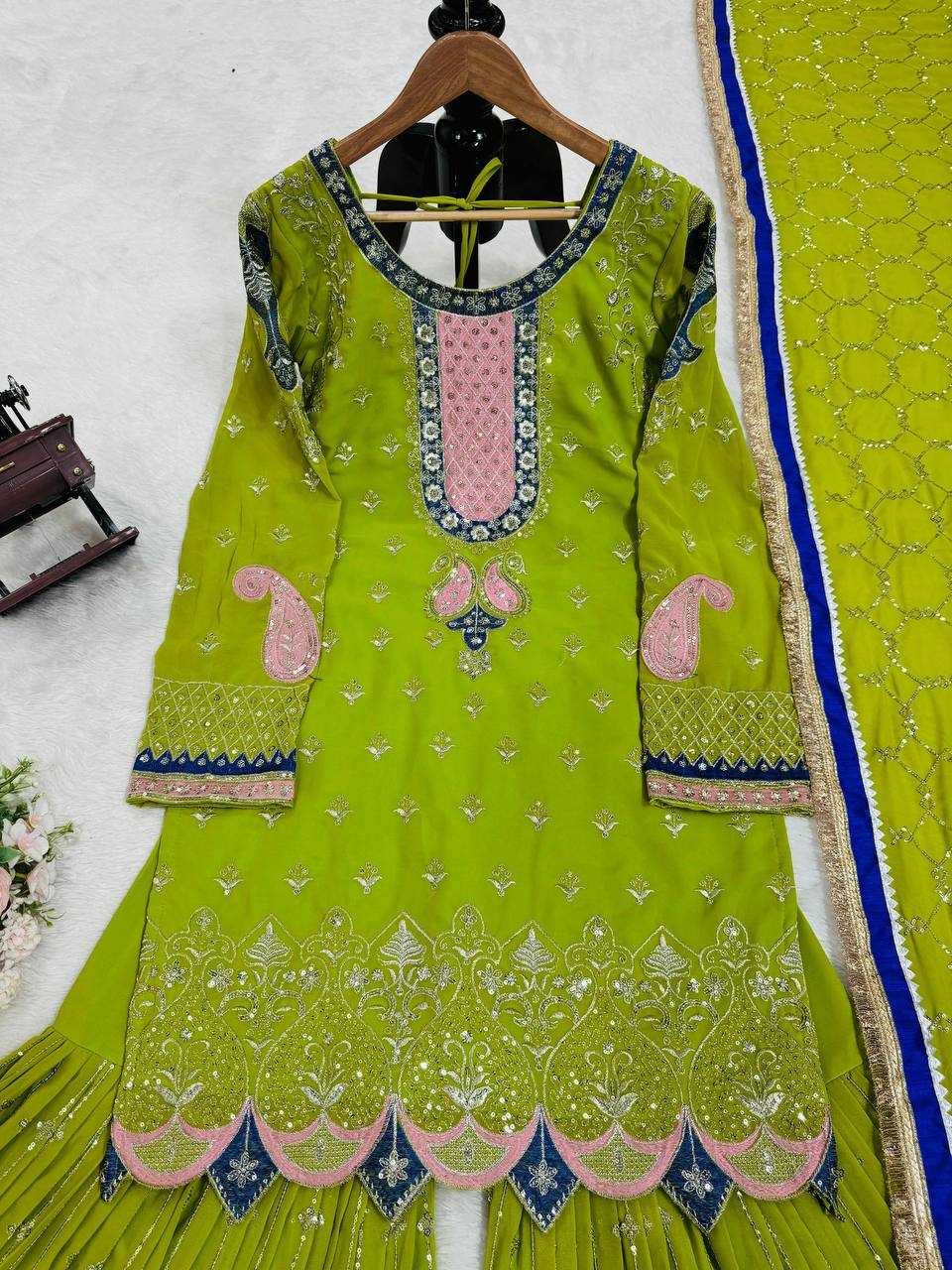 YNF FAUX GEORGETTE RIN169 5776 SUITS & DRESSES WHOLESALE GEORGETTE  SHARARA SALWAR WEDDING GREEN SUITS MANUFACTURE- Kapda Export