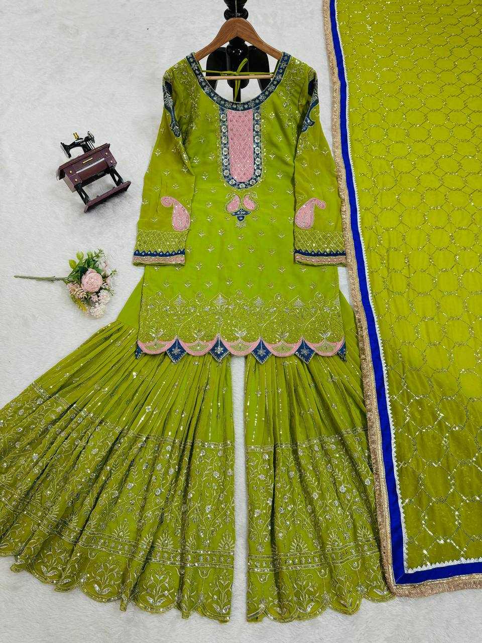 YNF FAUX GEORGETTE RIN169 5776 SUITS & DRESSES WHOLESALE GEORGETTE  SHARARA SALWAR WEDDING GREEN SUITS MANUFACTURE- Kapda Export