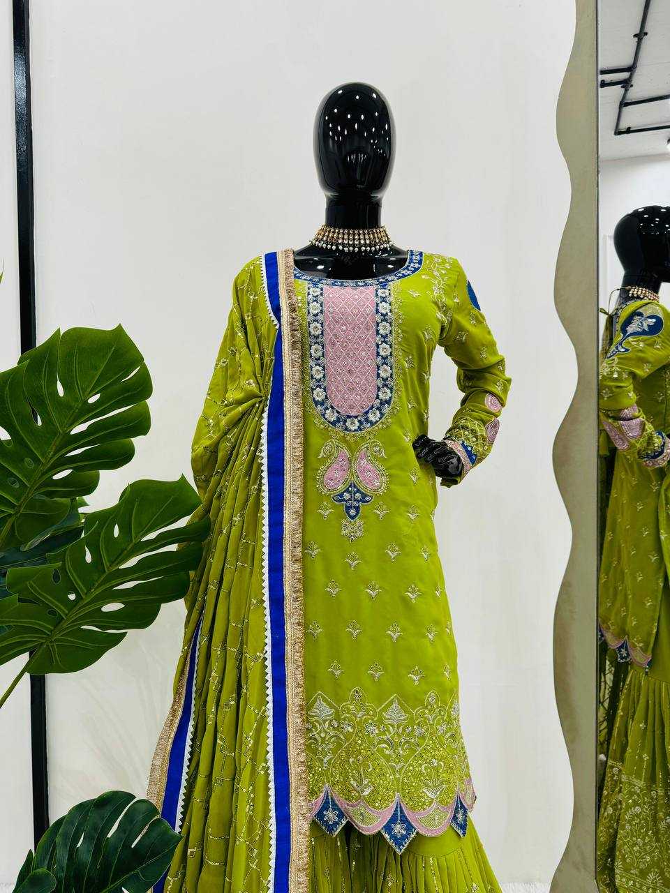 YNF FAUX GEORGETTE RIN169 5776 SUITS & DRESSES WHOLESALE GEORGETTE  SHARARA SALWAR WEDDING GREEN SUITS MANUFACTURE- Kapda Export