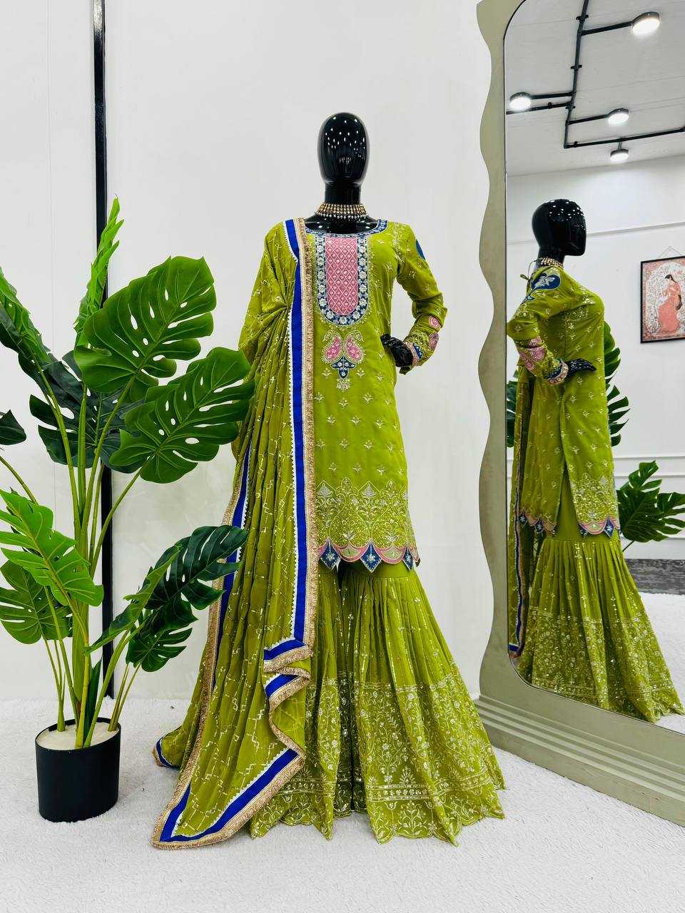 YNF FAUX GEORGETTE RIN169 5776 SUITS & DRESSES WHOLESALE GEORGETTE  SHARARA SALWAR WEDDING GREEN SUITS MANUFACTURE- Kapda Export