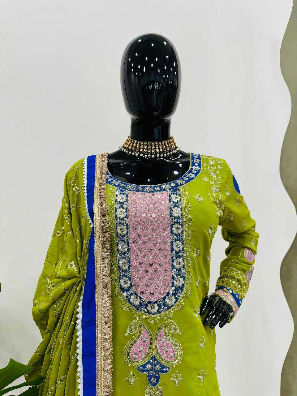 YNF FAUX GEORGETTE RIN169 5776 SUITS & DRESSES WHOLESALE GEORGETTE  SHARARA SALWAR WEDDING GREEN SUITS MANUFACTURE- Kapda Export