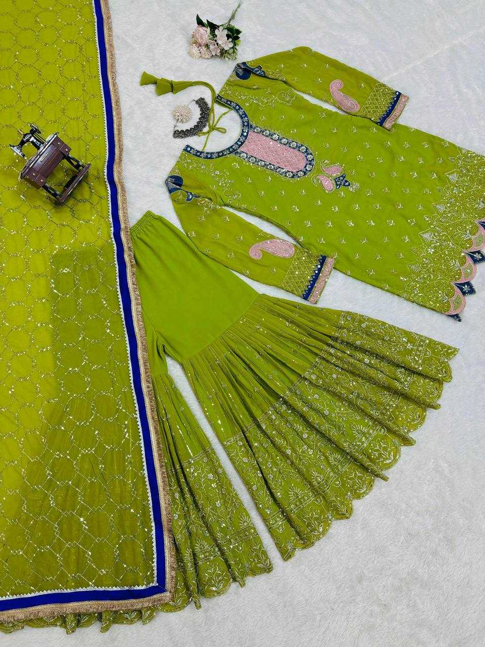 YNF FAUX GEORGETTE RIN169 5776 SUITS & DRESSES WHOLESALE GEORGETTE  SHARARA SALWAR WEDDING GREEN SUITS MANUFACTURE- Kapda Export