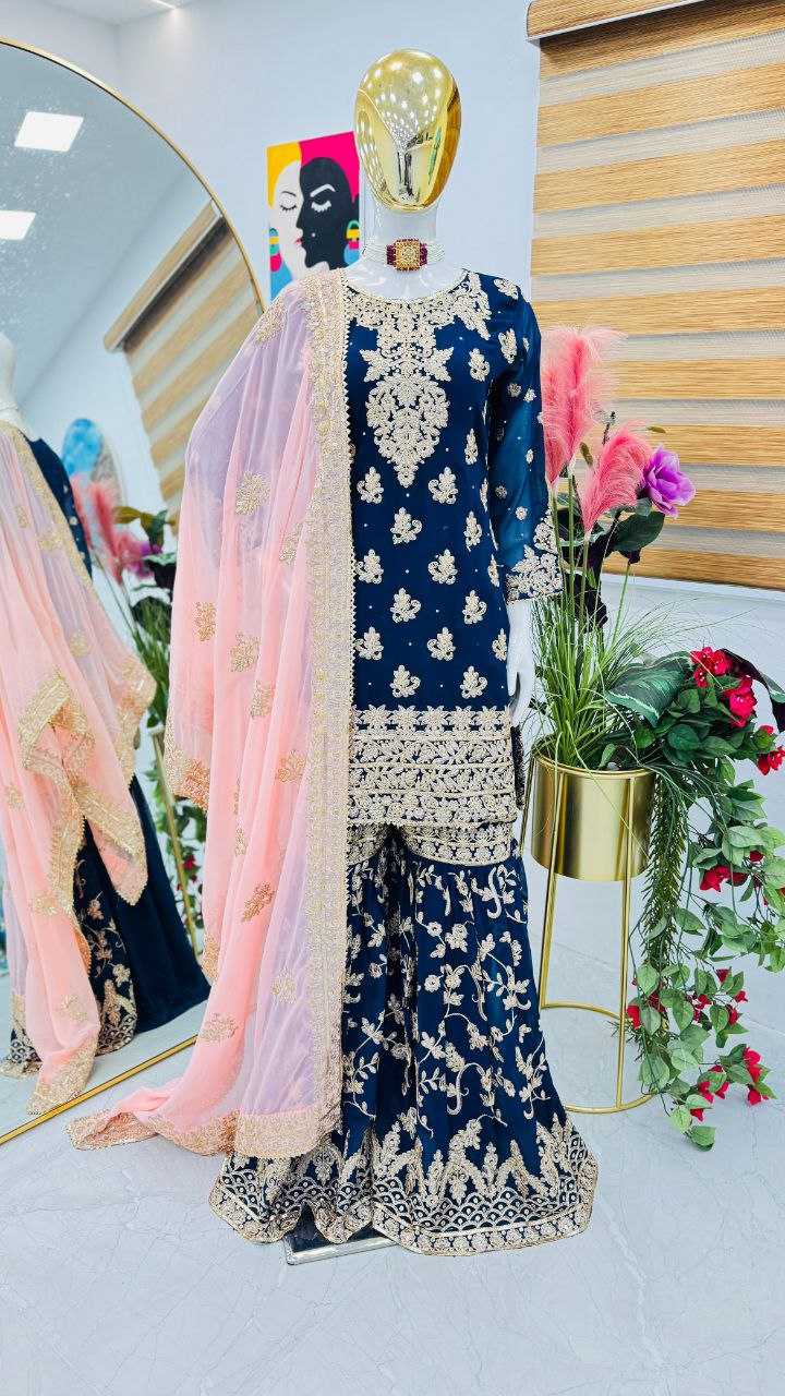 YNF FAUX GEORGETTEKESH158 100905 SUITS & DRESSES WHOLESALE SHARARA SALWAR EMBROIDERED GEORGETTE LADIES PAKISTANI WEDDING SUITS MANUFACTURER- Kapda Export