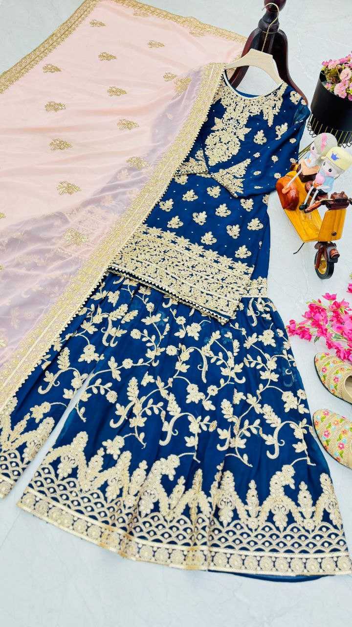 YNF FAUX GEORGETTEKESH158 100905 SUITS & DRESSES WHOLESALE SHARARA SALWAR EMBROIDERED GEORGETTE LADIES PAKISTANI WEDDING SUITS MANUFACTURER- Kapda Export