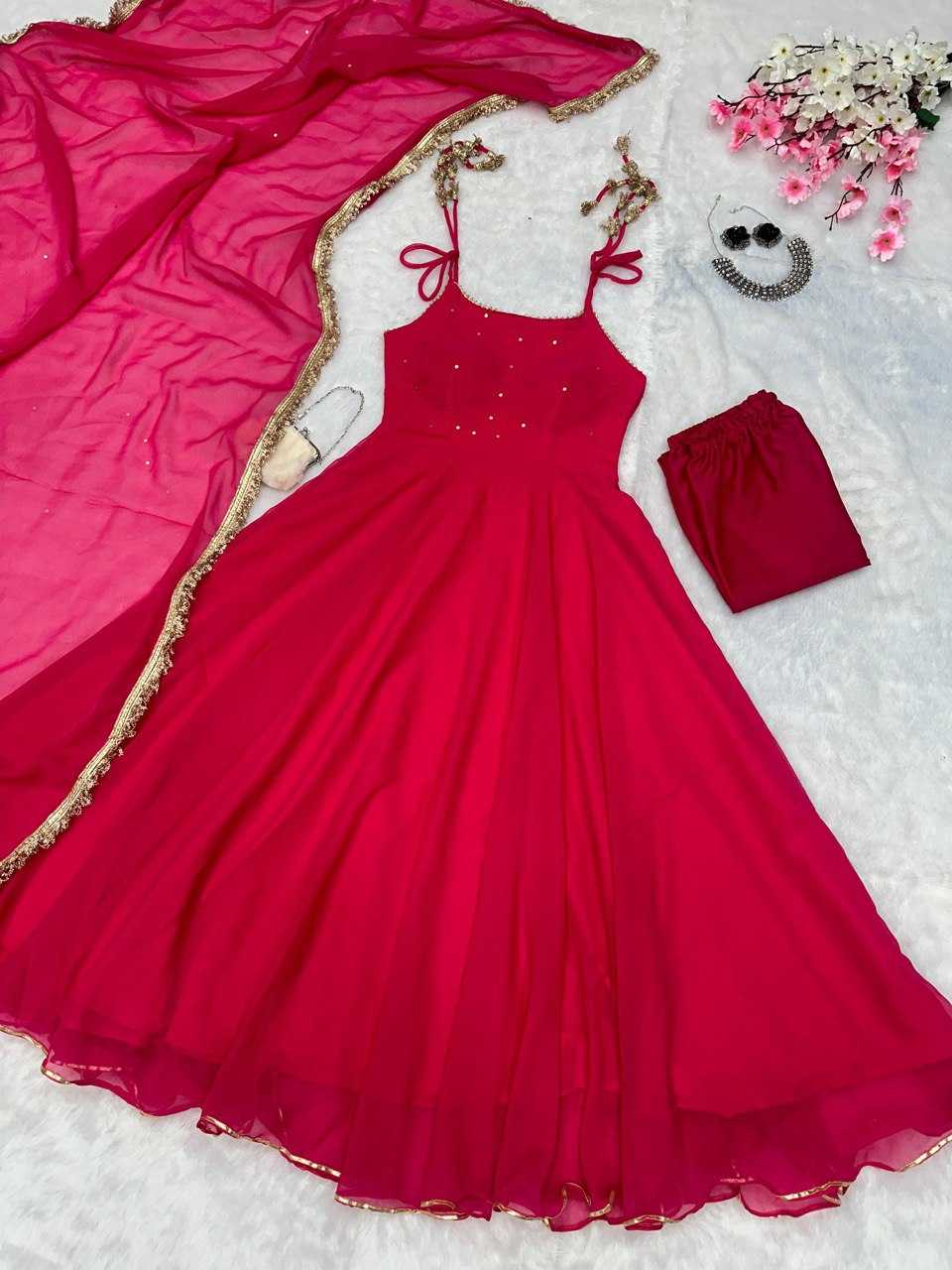 YNF GEORGETTE KESH154 260 GOWNS WHOLESALE SLEEVELESS GEORGETTE PINK ANARKALI GOWNS MANUFACTURER- Kapda Export