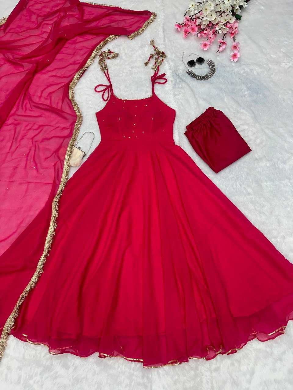 YNF GEORGETTE KESH154 260 GOWNS WHOLESALE SLEEVELESS GEORGETTE PINK ANARKALI GOWNS MANUFACTURER- Kapda Export