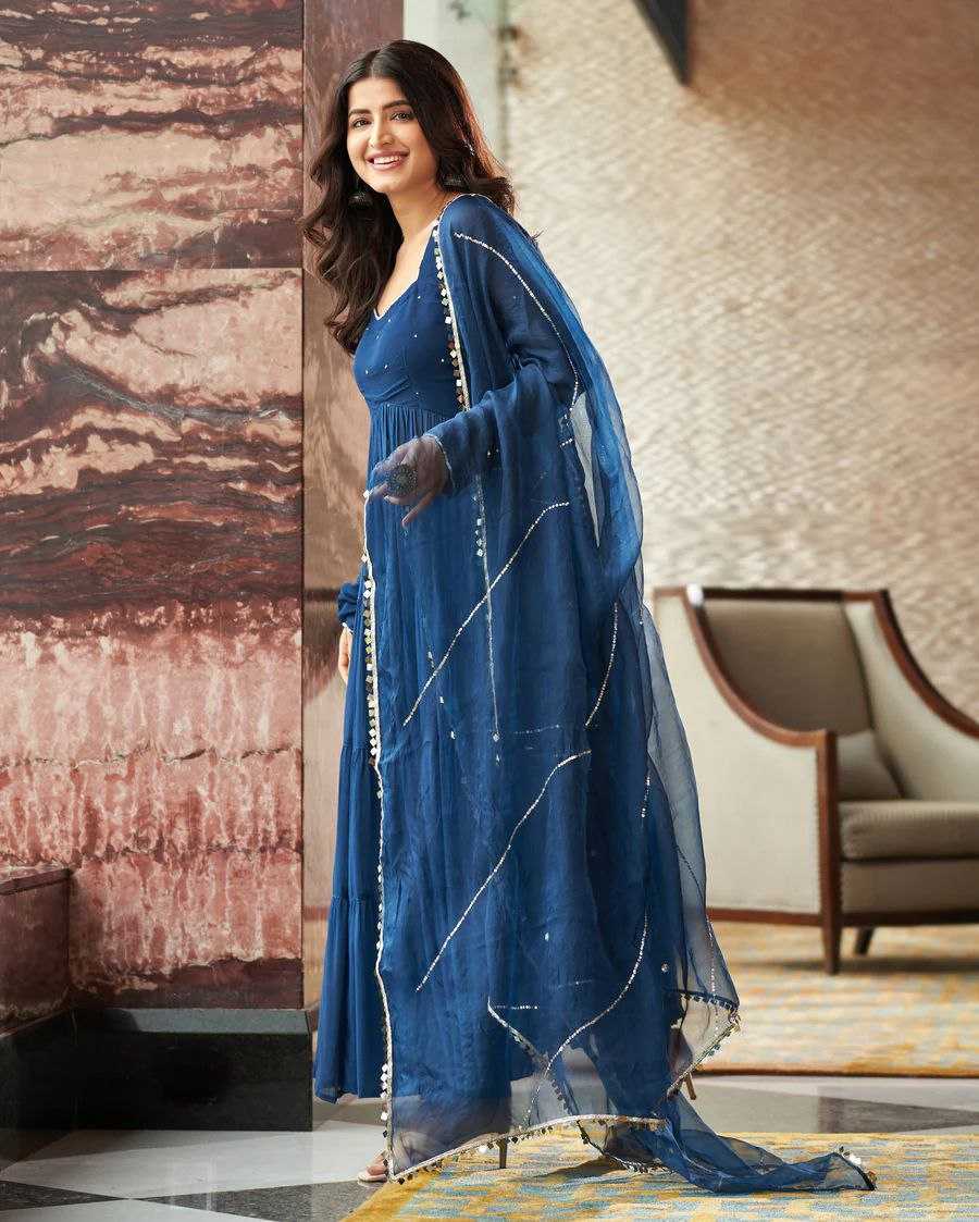 YNF GEORGETTE KESH154 GOWNS WHOLESALE BLUE GEORGETTE LONG GOWNS MANUFACTURER- Kapda Export