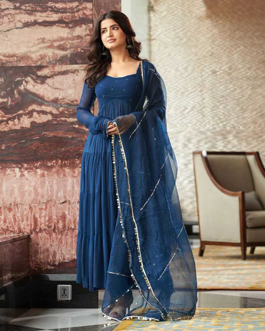 YNF GEORGETTE KESH154 GOWNS WHOLESALE BLUE GEORGETTE LONG GOWNS MANUFACTURER- Kapda Export