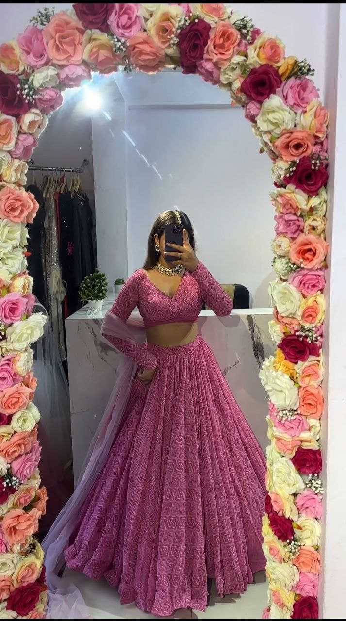 YNF GEORGETTE RIN121 1005 LEHENGAS WHOLESALE WEDDING PRINTED GEORGETTE PINK LEHENGAS MANUFACTURER- Kapda Export