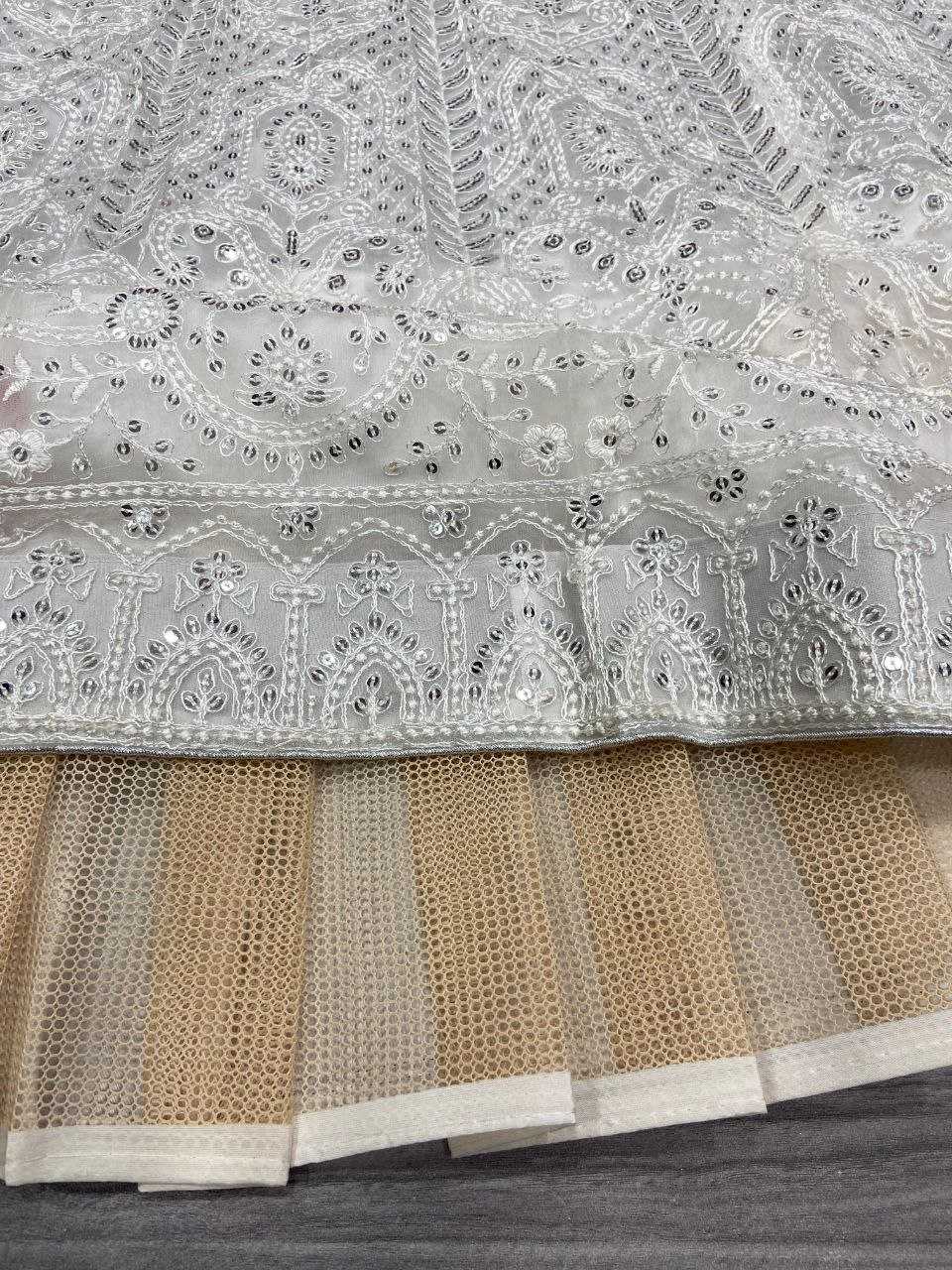 YNF GEORGETTE RIN121 1007 LEHENGAS WHOLESALE WEDDING DESIGNER EMBROIDERED NET FANCH SEQUNIS WHITE LEHENGAS MANUFACTURER- Kapda Export