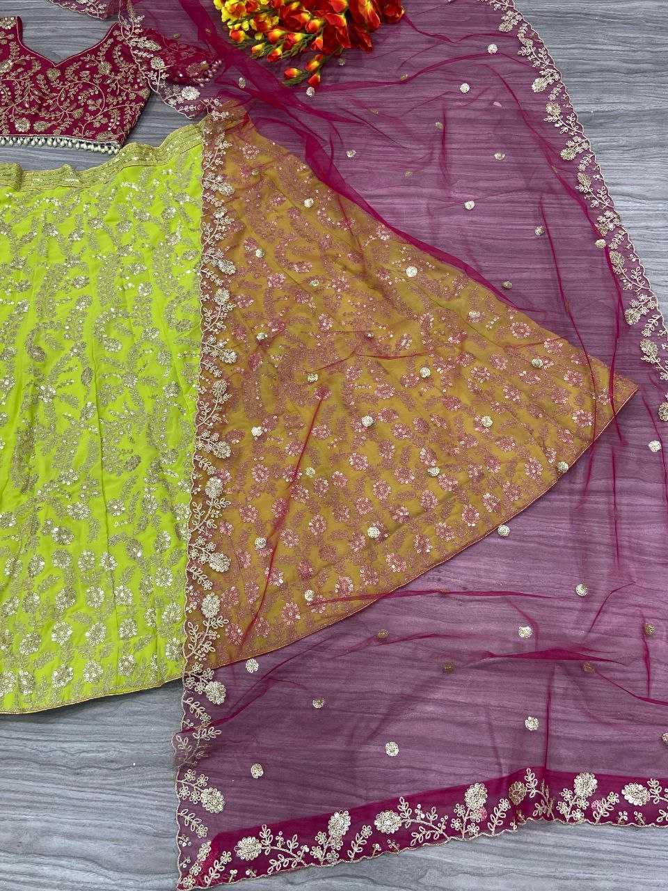 YNF GEORGETTE RIN121 987 LEHENGAS WHOLESALE WEDDING EMBROIDERED GEORGETTE SEQUNIS LEHENGAS MANUFACTURER- Kapda Export