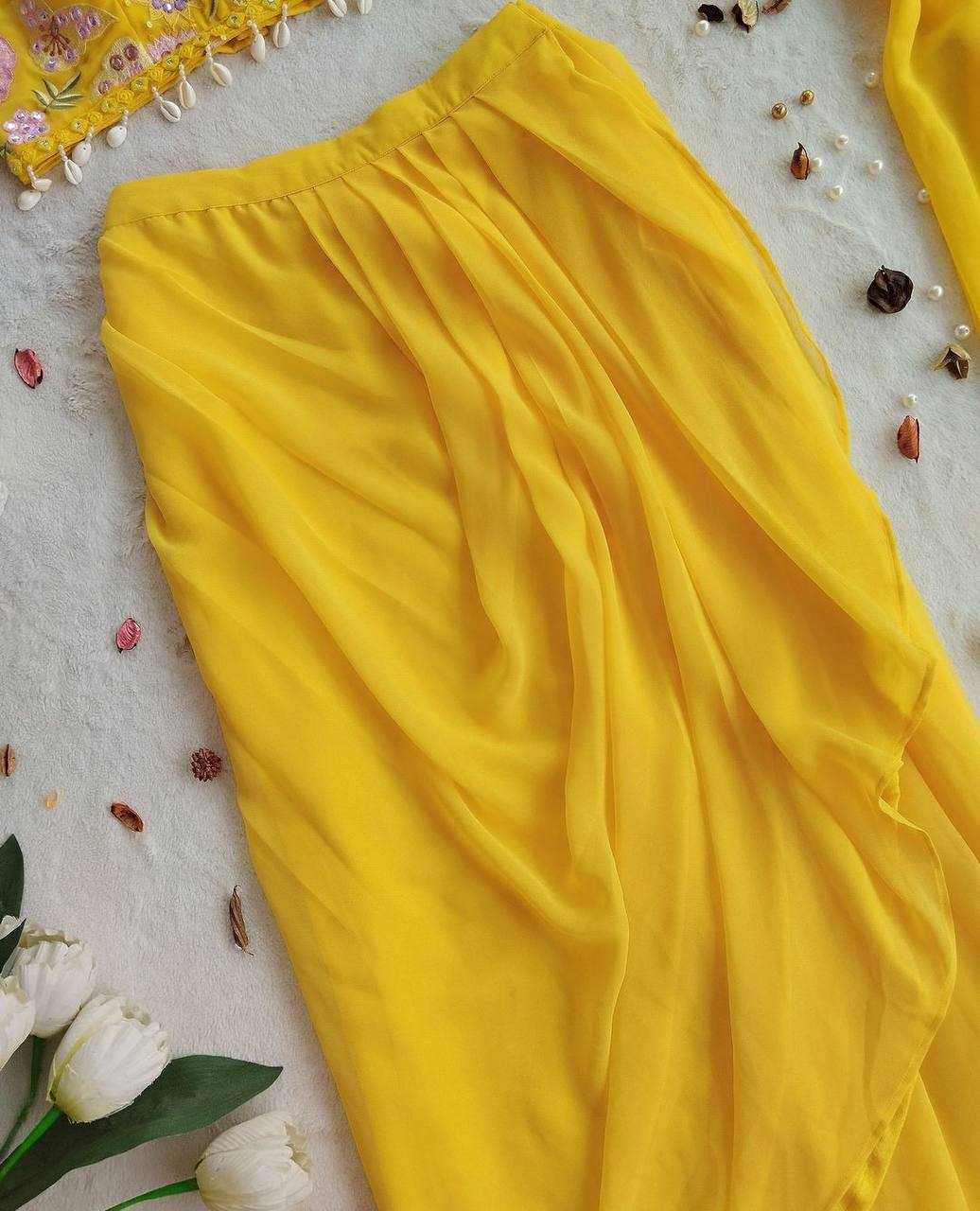 YNF GEORGETTE RIN181 1072 SUITS & DRESSES WHOLESALE INDO WESTERN GEORGETTE YELLOW HALDI SUITS MANUFACTURE- Kapda Export