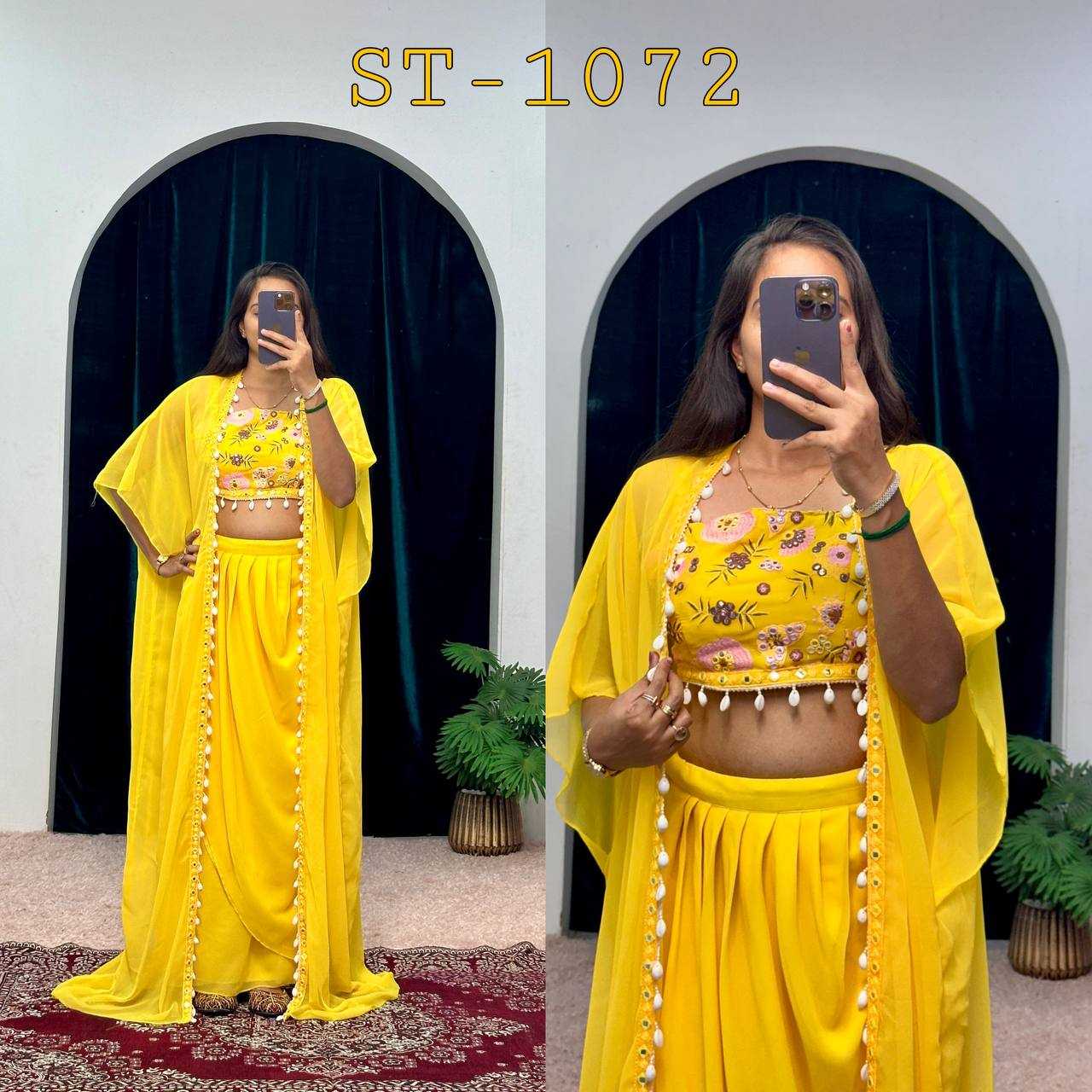 YNF GEORGETTE RIN181 1072 SUITS & DRESSES WHOLESALE INDO WESTERN GEORGETTE YELLOW HALDI SUITS MANUFACTURE- Kapda Export