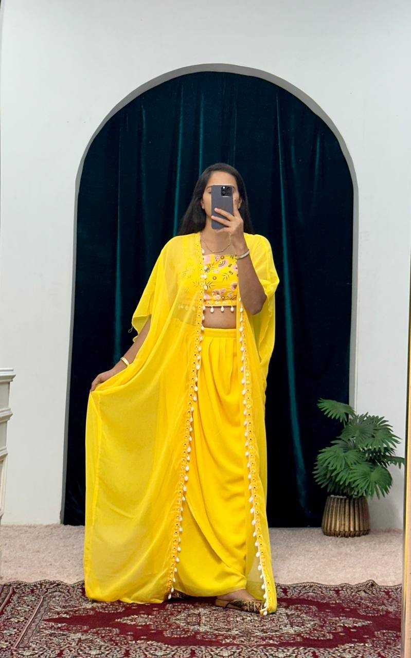 YNF GEORGETTE RIN181 1072 SUITS & DRESSES WHOLESALE INDO WESTERN GEORGETTE YELLOW HALDI SUITS MANUFACTURE- Kapda Export