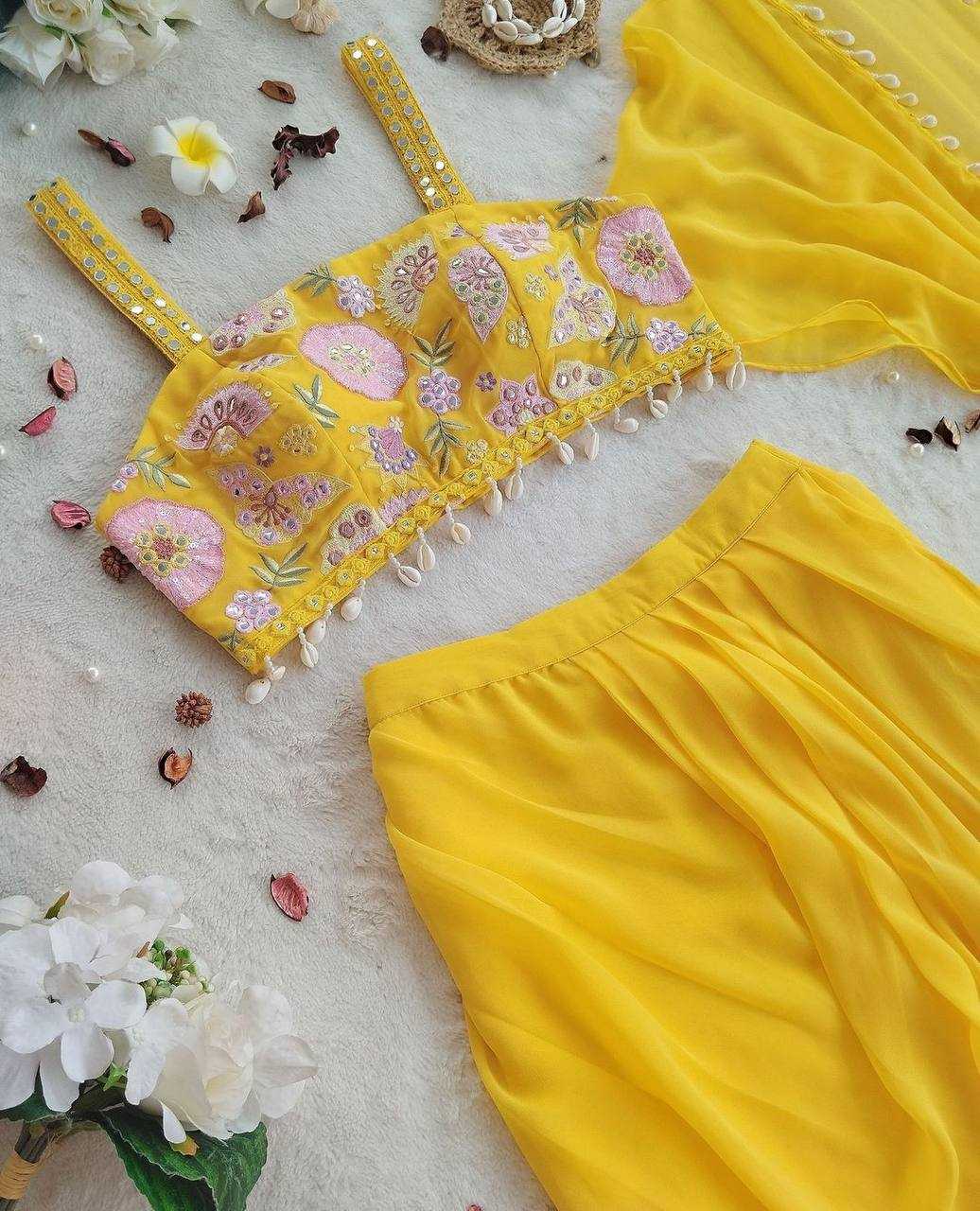 YNF GEORGETTE RIN181 1072 SUITS & DRESSES WHOLESALE INDO WESTERN GEORGETTE YELLOW HALDI SUITS MANUFACTURE- Kapda Export