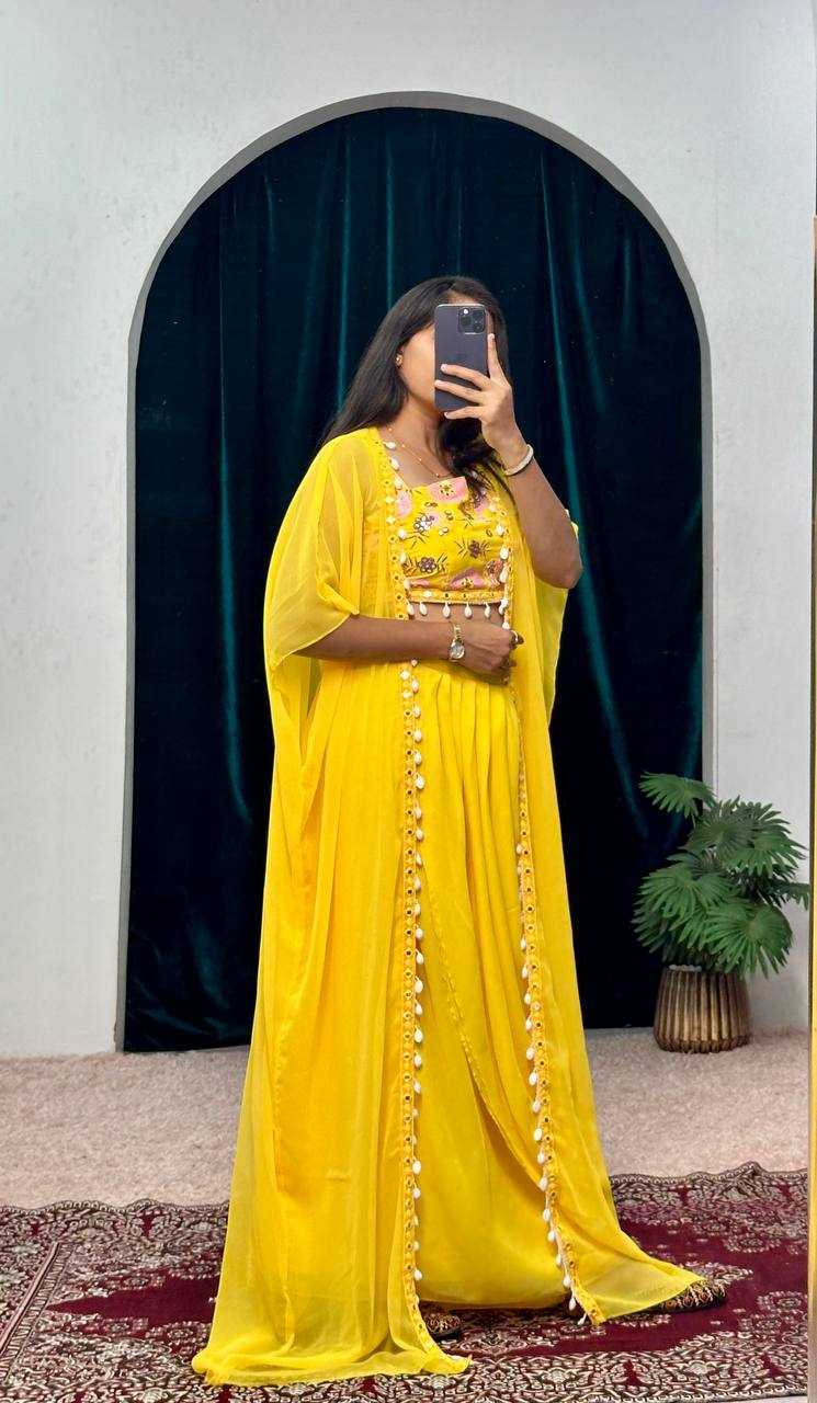 YNF GEORGETTE RIN181 1072 SUITS & DRESSES WHOLESALE INDO WESTERN GEORGETTE YELLOW HALDI SUITS MANUFACTURE- Kapda Export