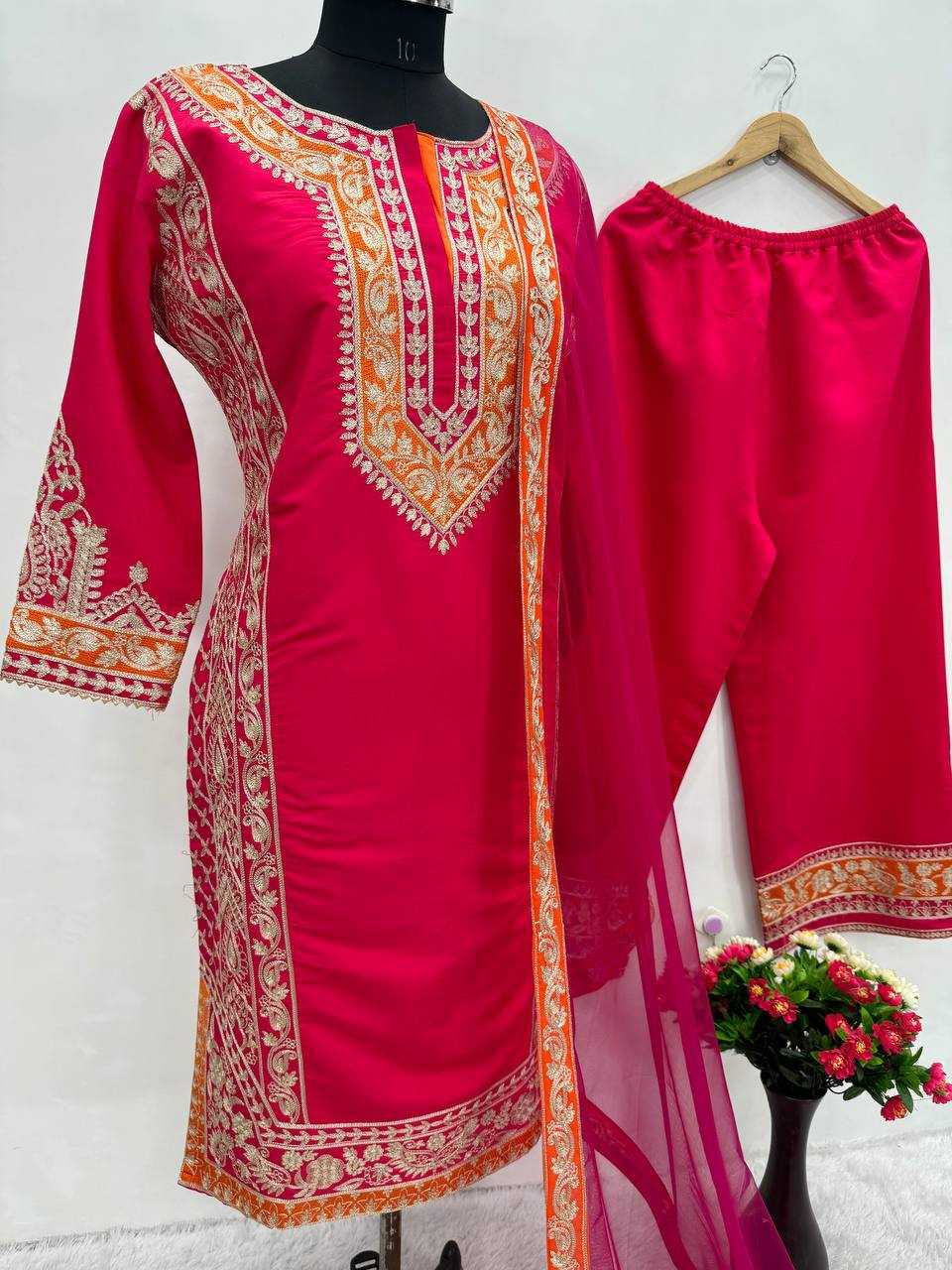 YNF HEAVY ROMAN SILK KESH139 1659 SUITS & DRESSES WHOLESALE LADIES SILK WEDDING PINK SALWAR SUITS MANUFACTURE- Kapda Export