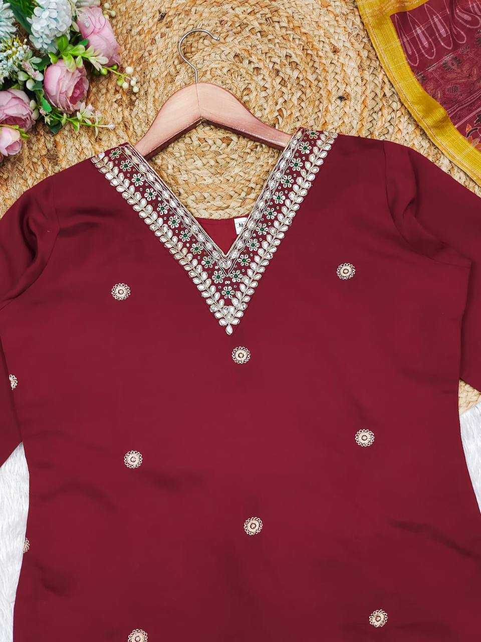 YNF HEAVY ROMAN SILK KESH211 LDY113 SUITS & DRESSES WHOLESALE LADIES SILK WEDDING MAROON SUITS MANUFACTURE- Kapda Export