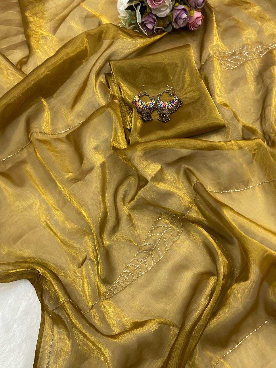 YNF JIMMY CHOO KESH250 RGF11 SAREES WHOLESALE JIMMY CHOO GOLDEN PARTY WEAR HAND WORK SAREES MANUFACTURER- Kapda Export