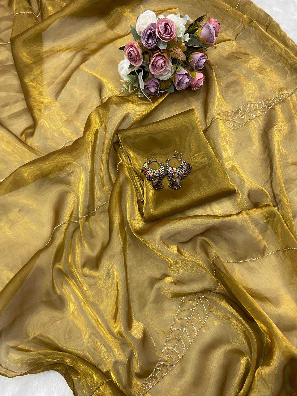 YNF JIMMY CHOO KESH250 RGF11 SAREES WHOLESALE JIMMY CHOO GOLDEN PARTY WEAR HAND WORK SAREES MANUFACTURER- Kapda Export