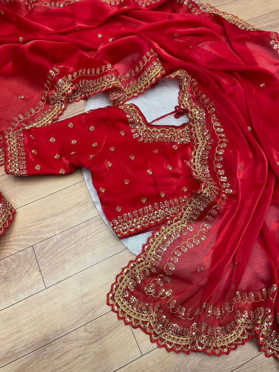 YNF JIMMY CHOO RIN143 473 SAREES WHOLESALE SEQUENCE JIMMY CHOO CUT WORK RED SAREES MANUFACTURER- Kapda Export