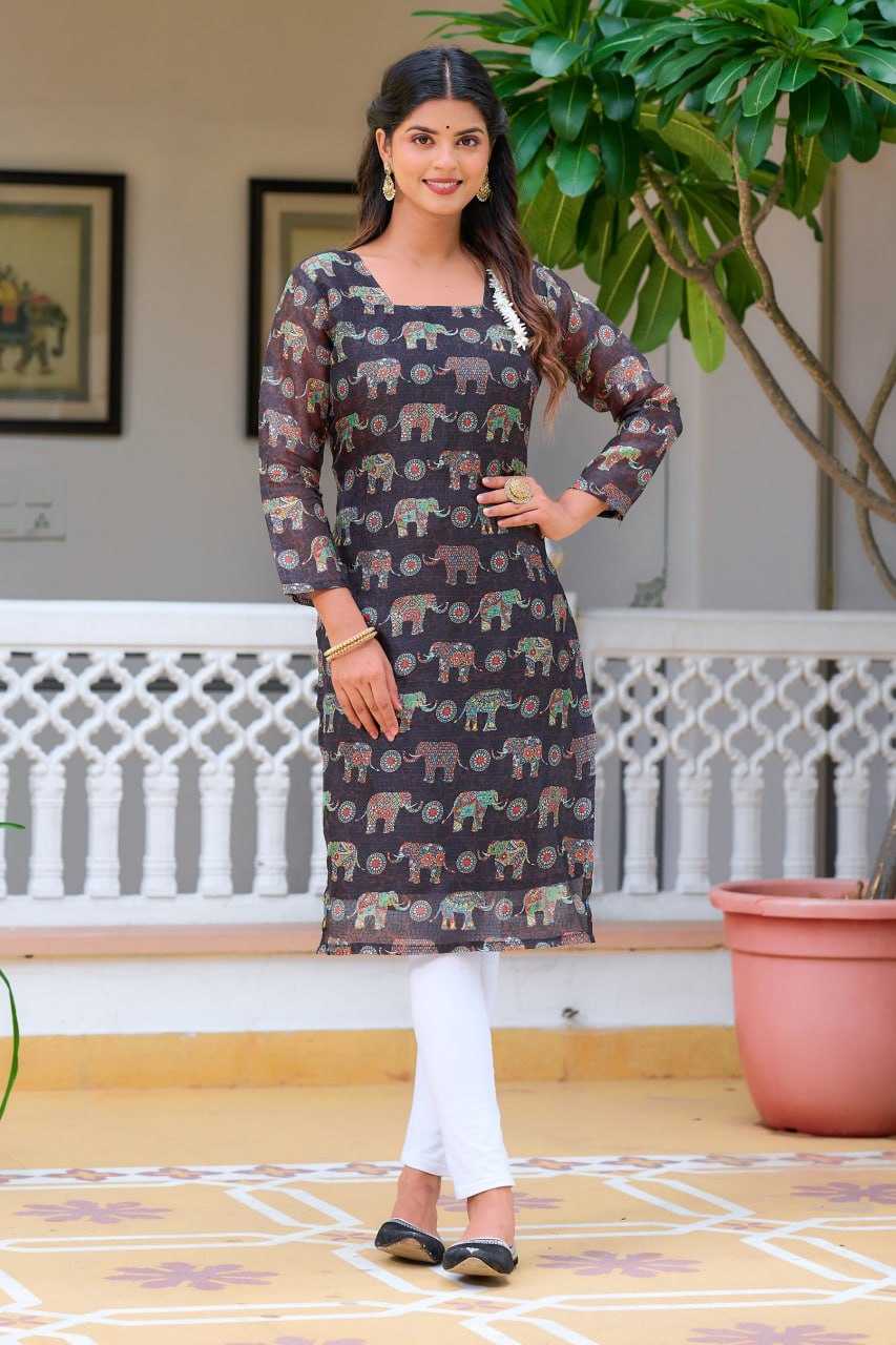 YNF KOTA CHEX KESH243 1032 KURTIS WHOLESALE LONG PRINTED BLACK KURTIS MANUFACTURER- Kapda Export