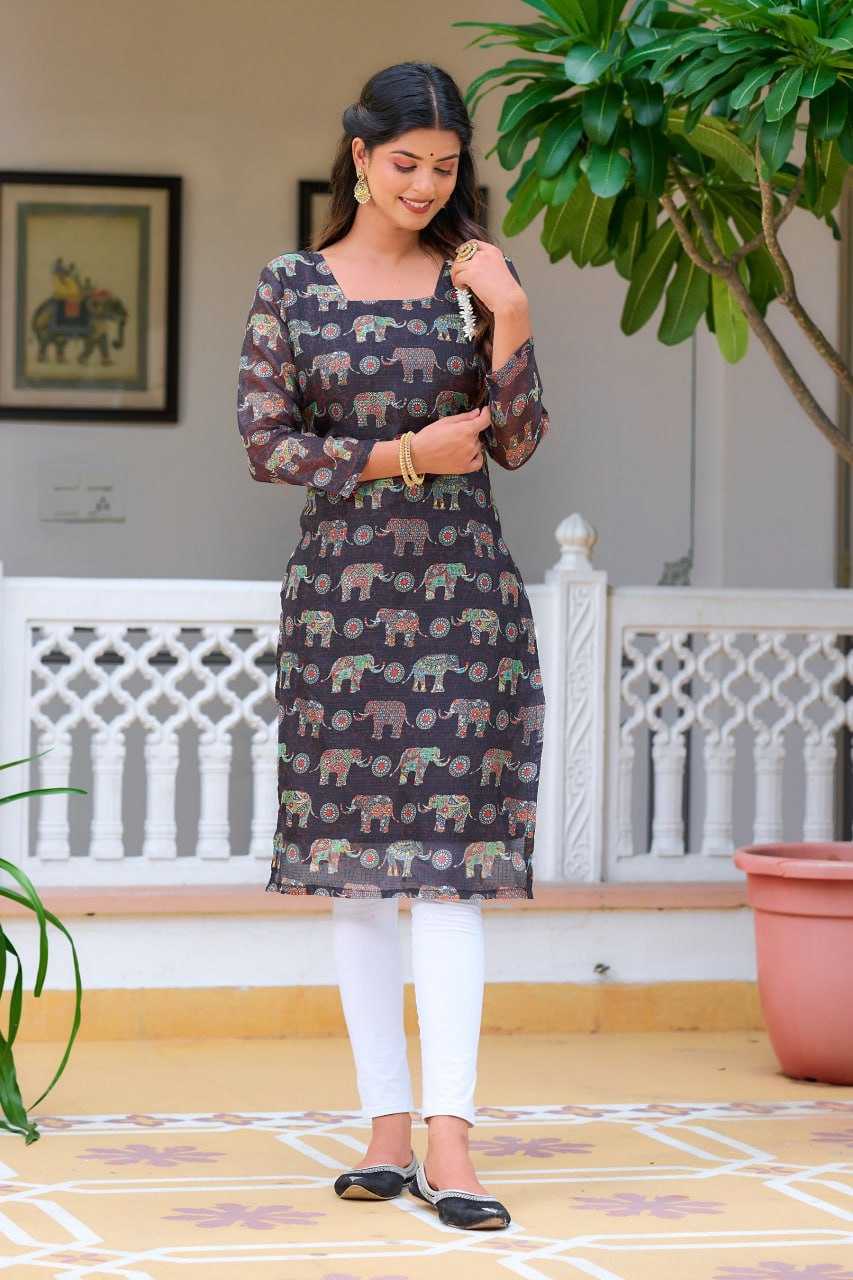 YNF KOTA CHEX KESH243 1032 KURTIS WHOLESALE LONG PRINTED BLACK KURTIS MANUFACTURER- Kapda Export