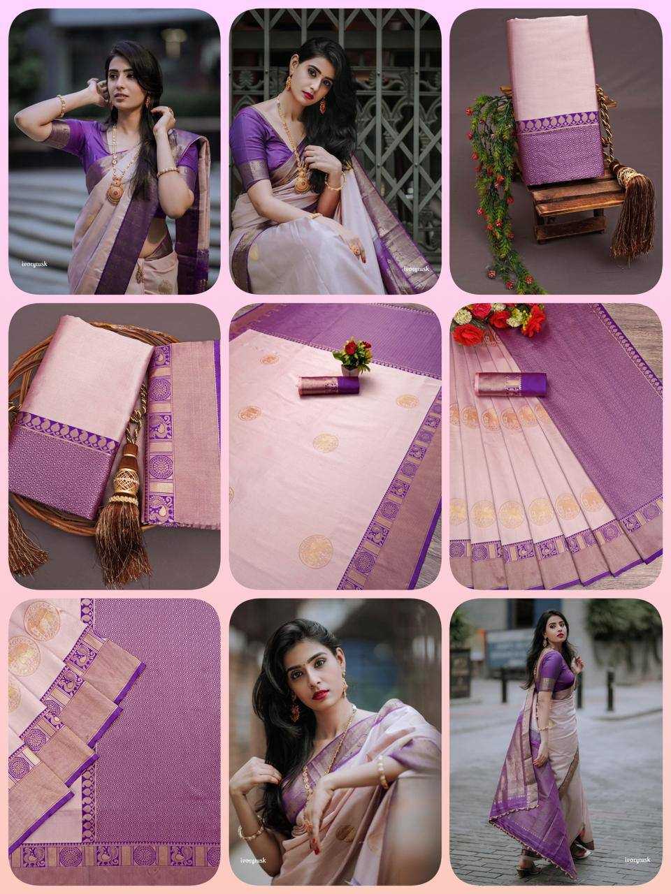 YNF LICHI SILK RIN179 775 SILK SAREES WHOLESALE BANARASI SILK ZARI BORDER SILK PURPLE SILK SAREES MANUFACTURER- Kapda Export