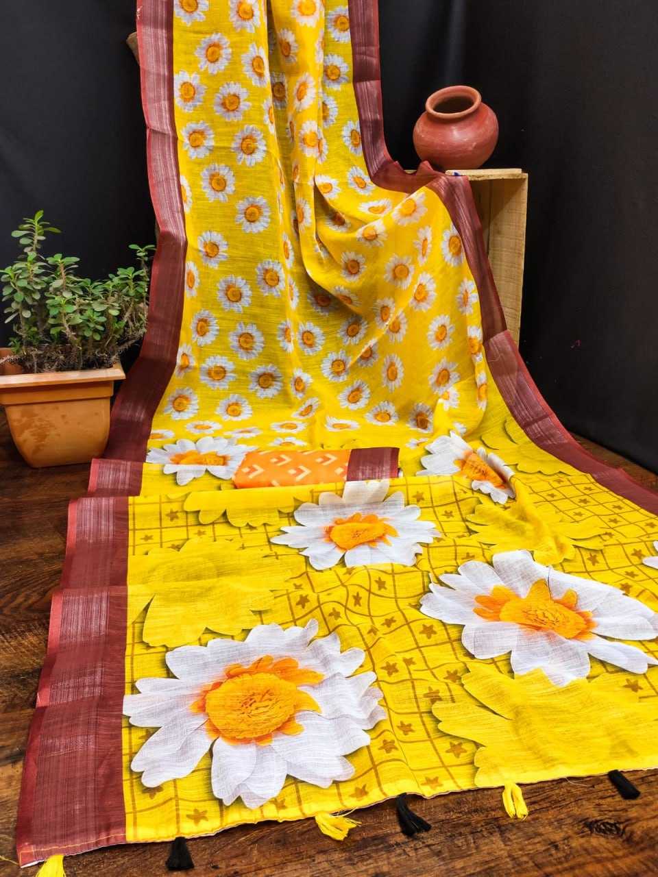 YNF LINEN KESH203 MTW33 SAREES WHOLESALE PRINTED COTTON LINEN OFFICE WEAR SAREES MANUFACTURER- Kapda Export