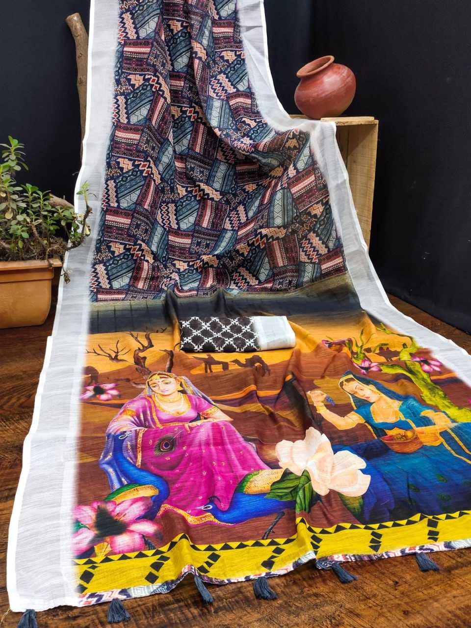 YNF LINEN KESH203 MTW33 SAREES WHOLESALE PRINTED COTTON LINEN OFFICE WEAR SAREES MANUFACTURER- Kapda Export