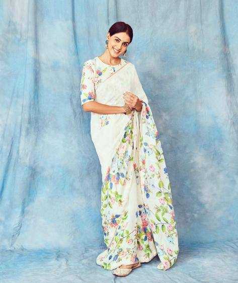 YNF LINEN KESH223 137 SAREES WHOLESALE WHITE COTTON PRINTED LINEN SAREES MANUFACTURER- Kapda Export