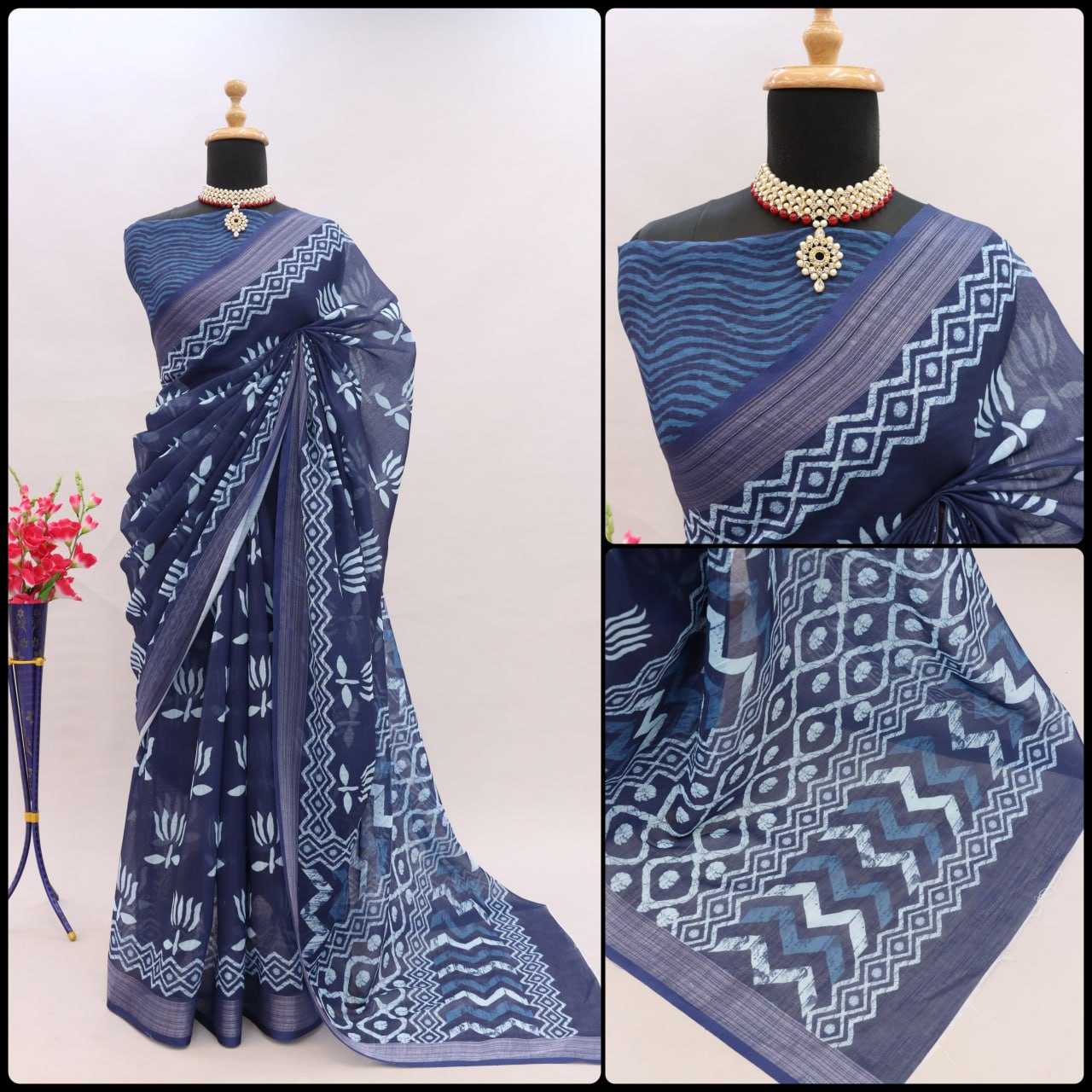 YNF LINEN KESH255 ETF03 SAREES WHOLESALE TRADITIONA PRINTED ZARI BORDER LINEN SAREES MANUFACTURER- Kapda Export