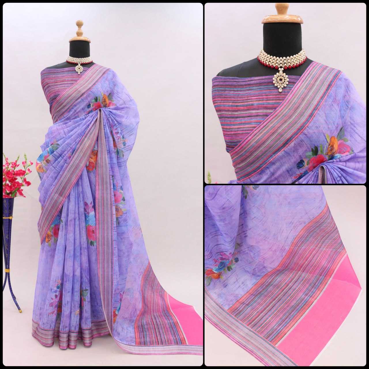 YNF LINEN KESH255 ETF03 SAREES WHOLESALE TRADITIONA PRINTED ZARI BORDER LINEN SAREES MANUFACTURER- Kapda Export