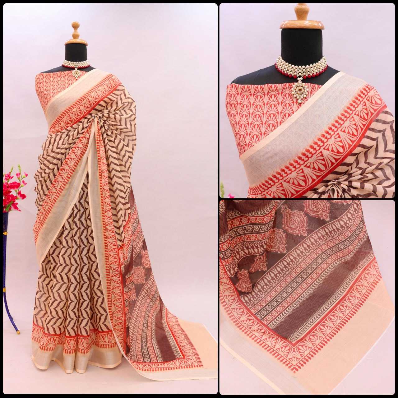 YNF LINEN KESH255 ETF03 SAREES WHOLESALE TRADITIONA PRINTED ZARI BORDER LINEN SAREES MANUFACTURER- Kapda Export