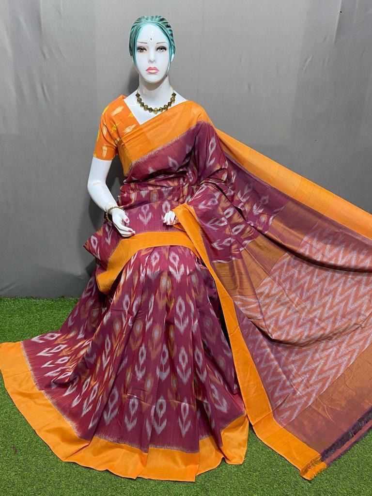 YNF LINEN SOFT RIN183 KUSUM SAREES WHOLESALE ZARI BORDER IKKAT SAREE PRINTED COTTON LINEN SAREES MANUFACTURER - Kapda Export