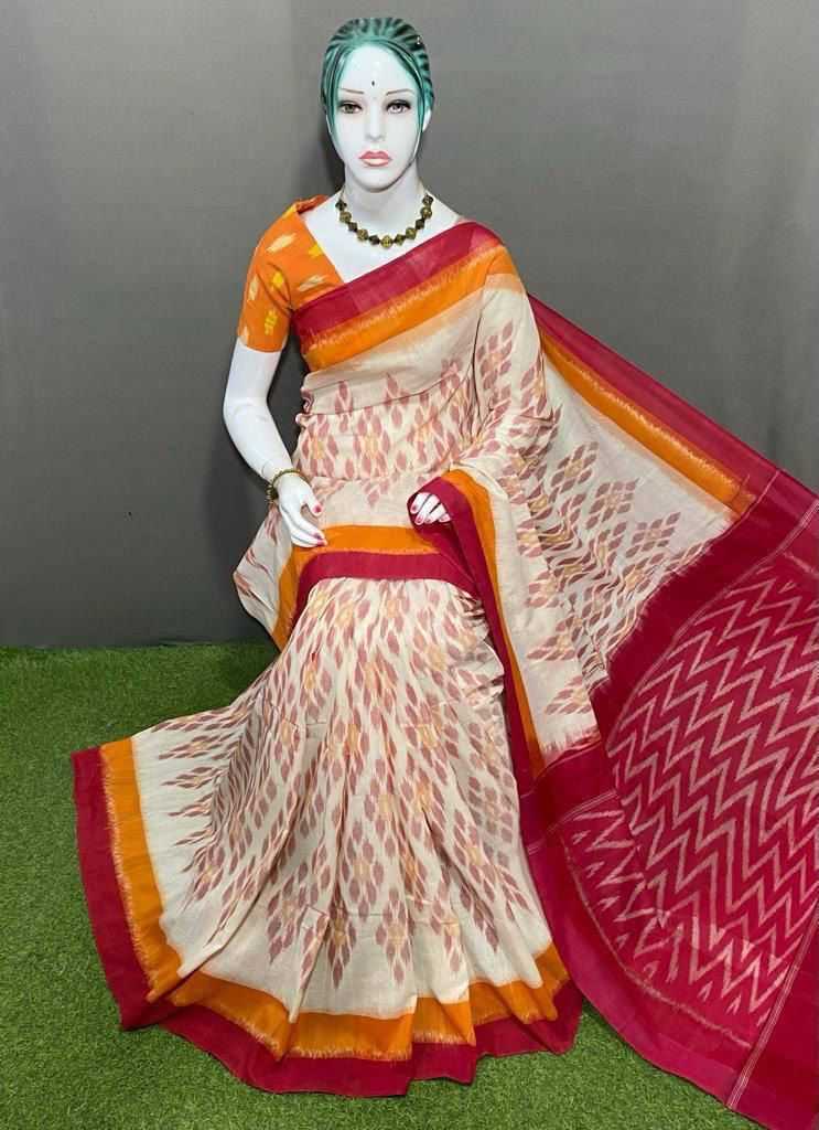 YNF LINEN SOFT RIN183 KUSUM SAREES WHOLESALE ZARI BORDER IKKAT SAREE PRINTED COTTON LINEN SAREES MANUFACTURER - Kapda Export