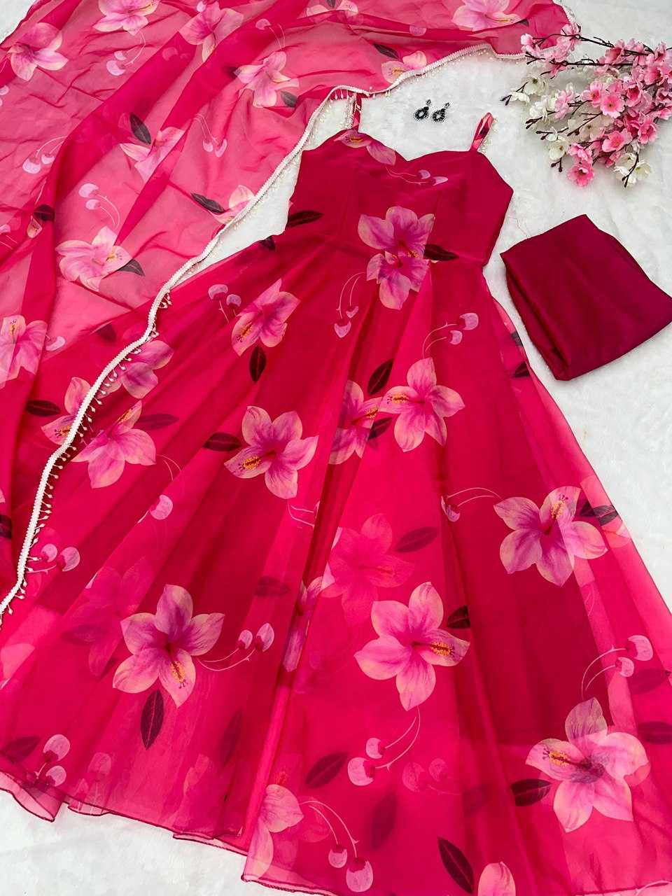 YNF ORGANZA KESH154 261 GOWNS WHOLESALE PINK ANARAKLI PRINTED SLEEVELESS GOWNS MANUFACTURER- Kapda Export