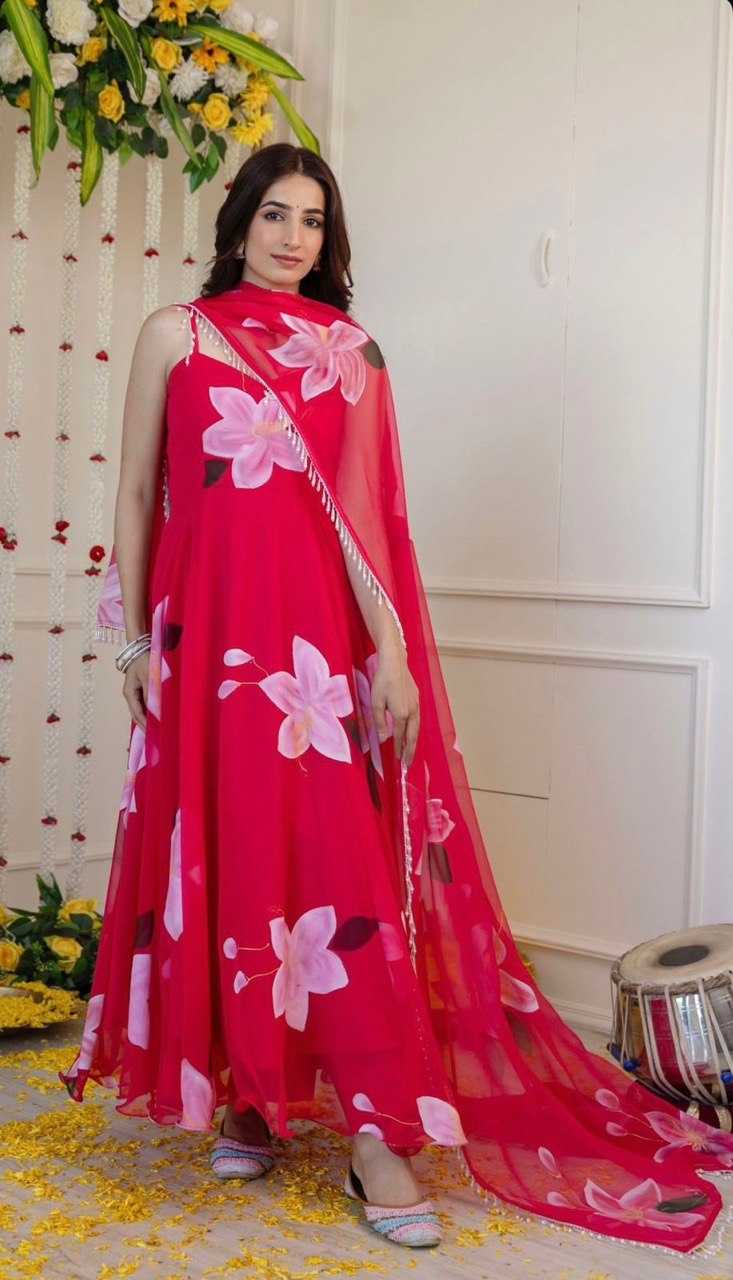 YNF ORGANZA KESH154 261 GOWNS WHOLESALE PINK ANARAKLI PRINTED SLEEVELESS GOWNS MANUFACTURER- Kapda Export