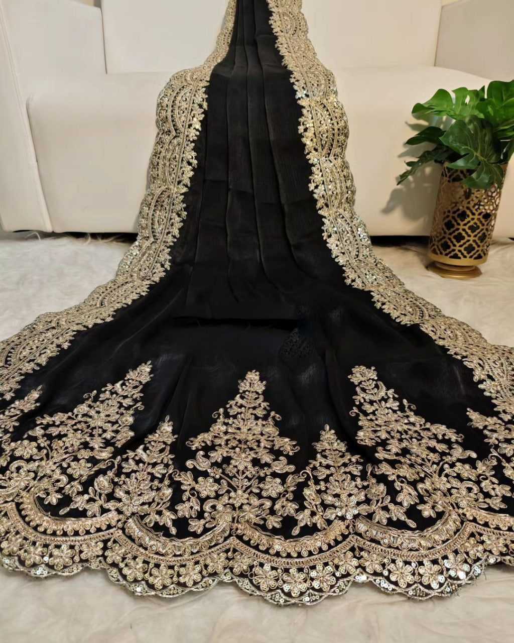 YNF ORGANZA RIN164 RRS101 SAREES WHOLESALE ORGANZA EMBROIDERED BLACK SAREES MANUFACTURER- Kapda Export