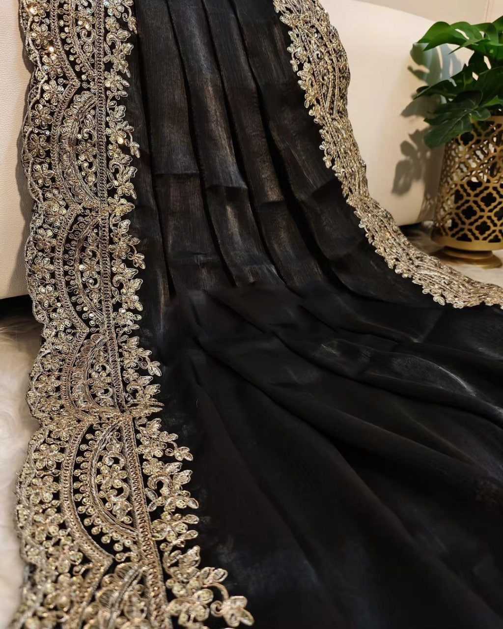 YNF ORGANZA RIN164 RRS101 SAREES WHOLESALE ORGANZA EMBROIDERED BLACK SAREES MANUFACTURER- Kapda Export