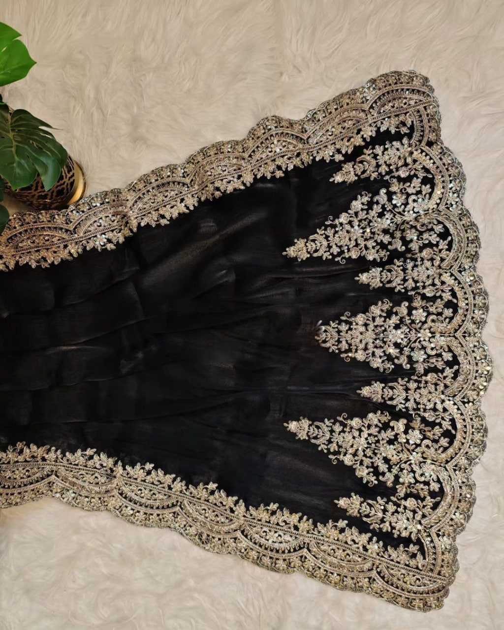 YNF ORGANZA RIN164 RRS101 SAREES WHOLESALE ORGANZA EMBROIDERED BLACK SAREES MANUFACTURER- Kapda Export