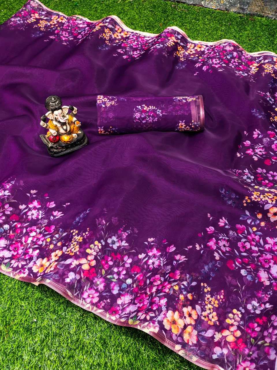 YNF ORGANZA RIN183 KESARIYA SAREES WHOLESALE ORGANZA PRINTED PARTY WEAR LADIES DESIGNER SAREES MANUFACTURER- Kapda Export