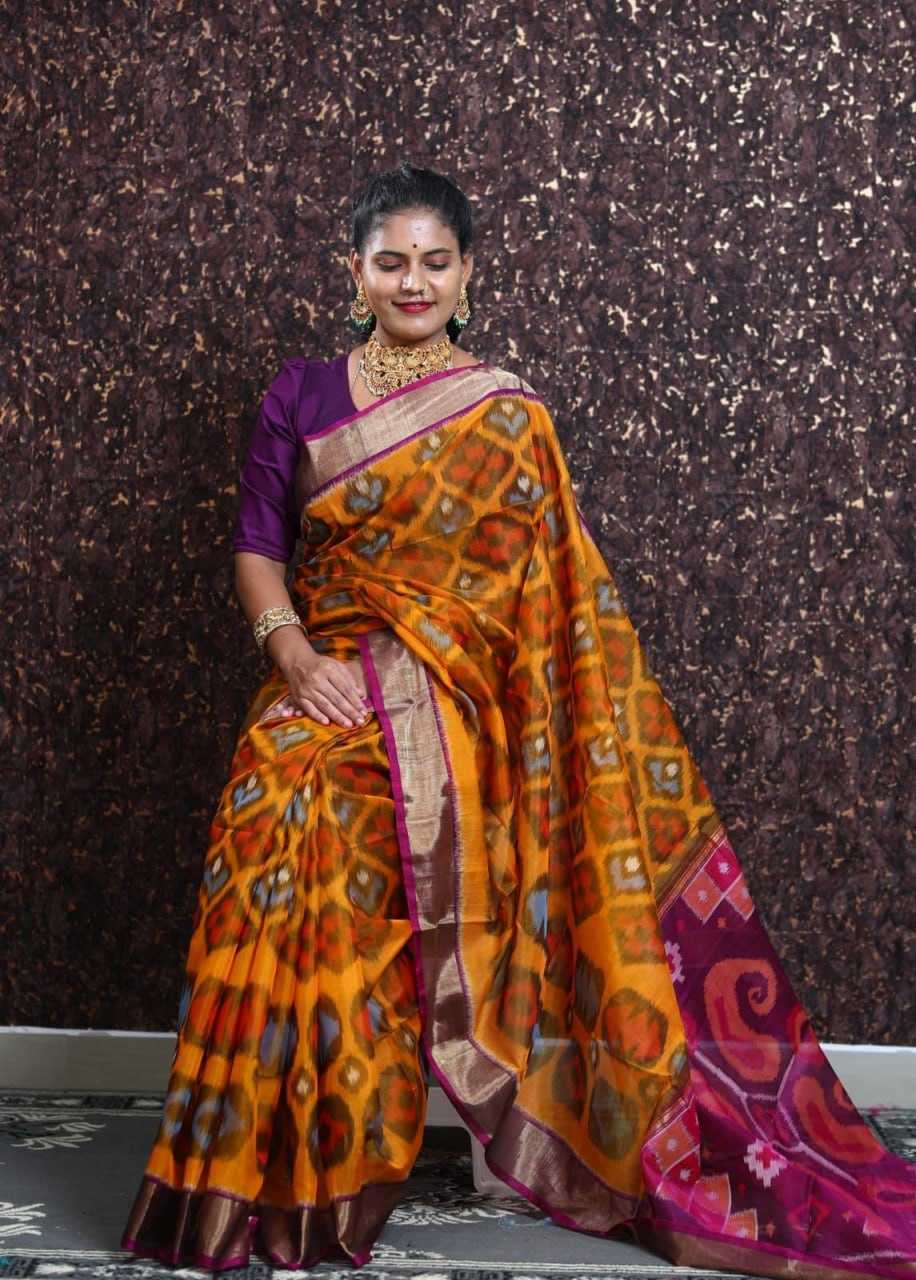 YNF PATOLA SILK RIN183 PRAMILA SILK SAREES WHOLESALE PATOLA IKKAT GOLD BORDER PRINTED SILK SAREES MANUFACTURER- Kapda Export