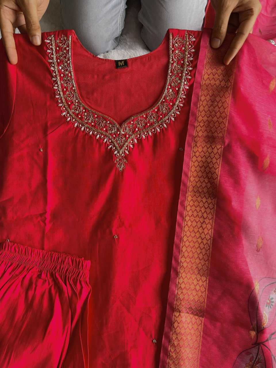 YNF PREMIUM ROMAN SILK KESH234 DSF021 SUITS & DRESSES WHOLESALE RED SALWAR WEDDING SILK SUITS MANUFACTURE- Kapda Export