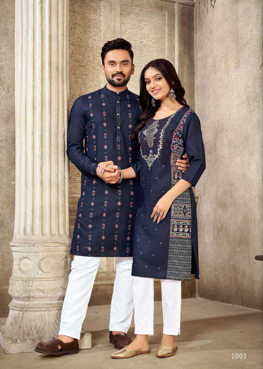 YNF PURE COTTO KESH246 Couple Dream V-4 COUPLE WEAR WHOLESALE MENS KURTA PAYJAM & FEMALE KURTIS BOTTOM MANUFACTURER- Kapda Export