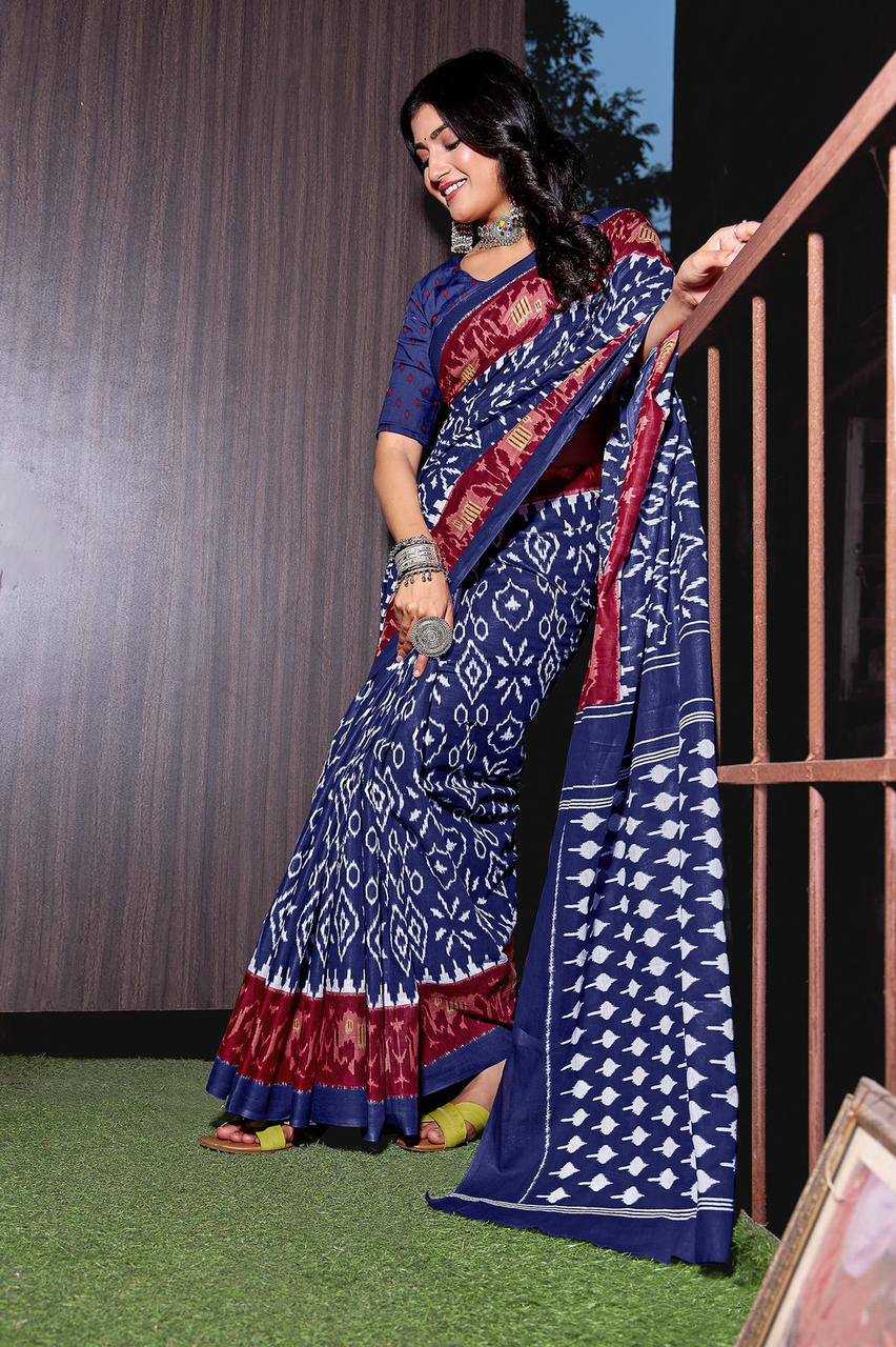 YNF PURE COTTON KESH244  IKKAT FUNDA SAREES WHOLESALE BLOCK PRINTED COTTON LADIES OFFICE WEAR SAREES MANUFACTURER- Kapda Export