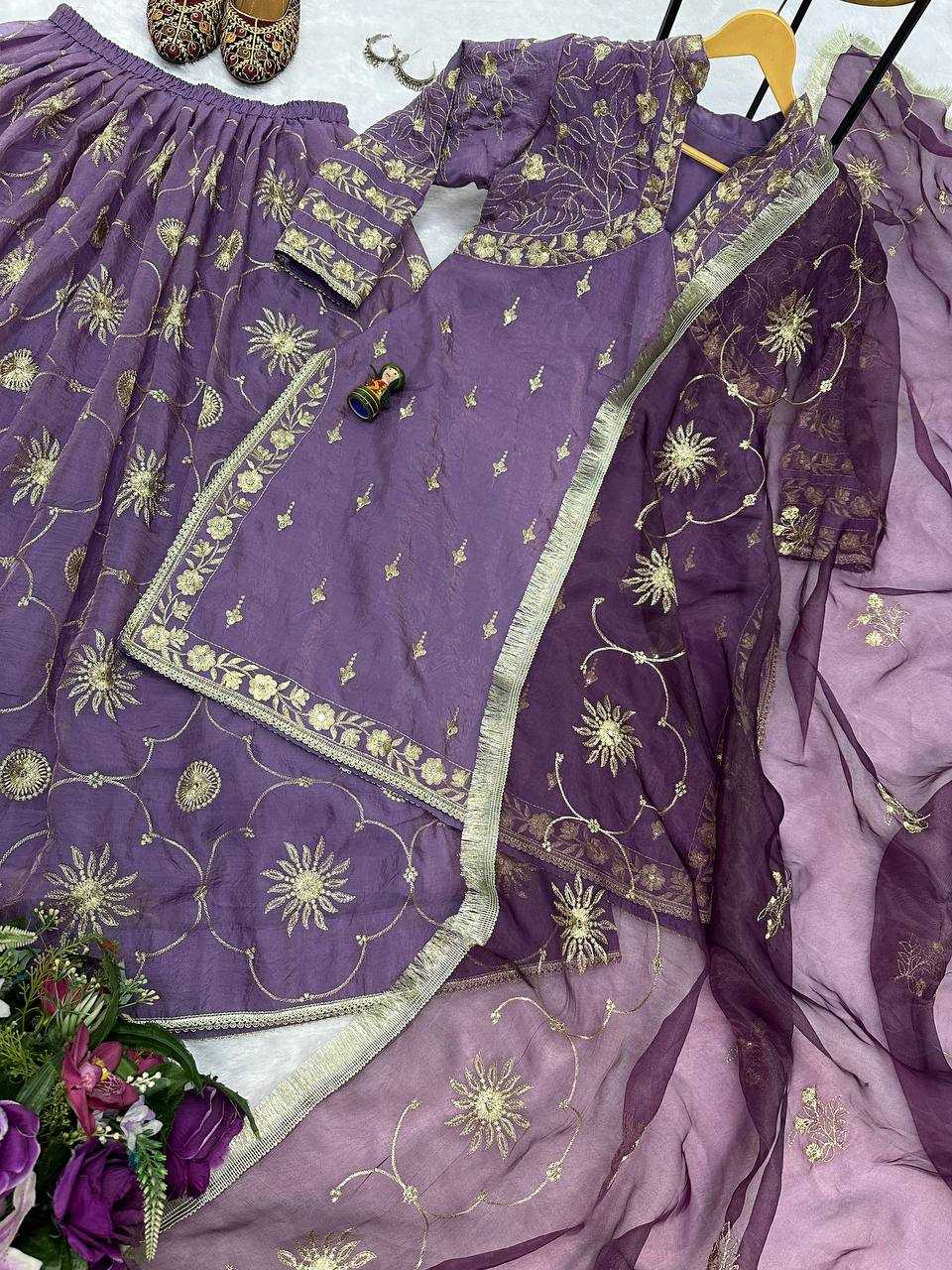 YNF RUSSIAN SILK RIN181 1071 LEHENGAS WHOLESALE SILK EMBROIDERED PURPLE LEHENGAS MANUFACTURER- Kapda Export