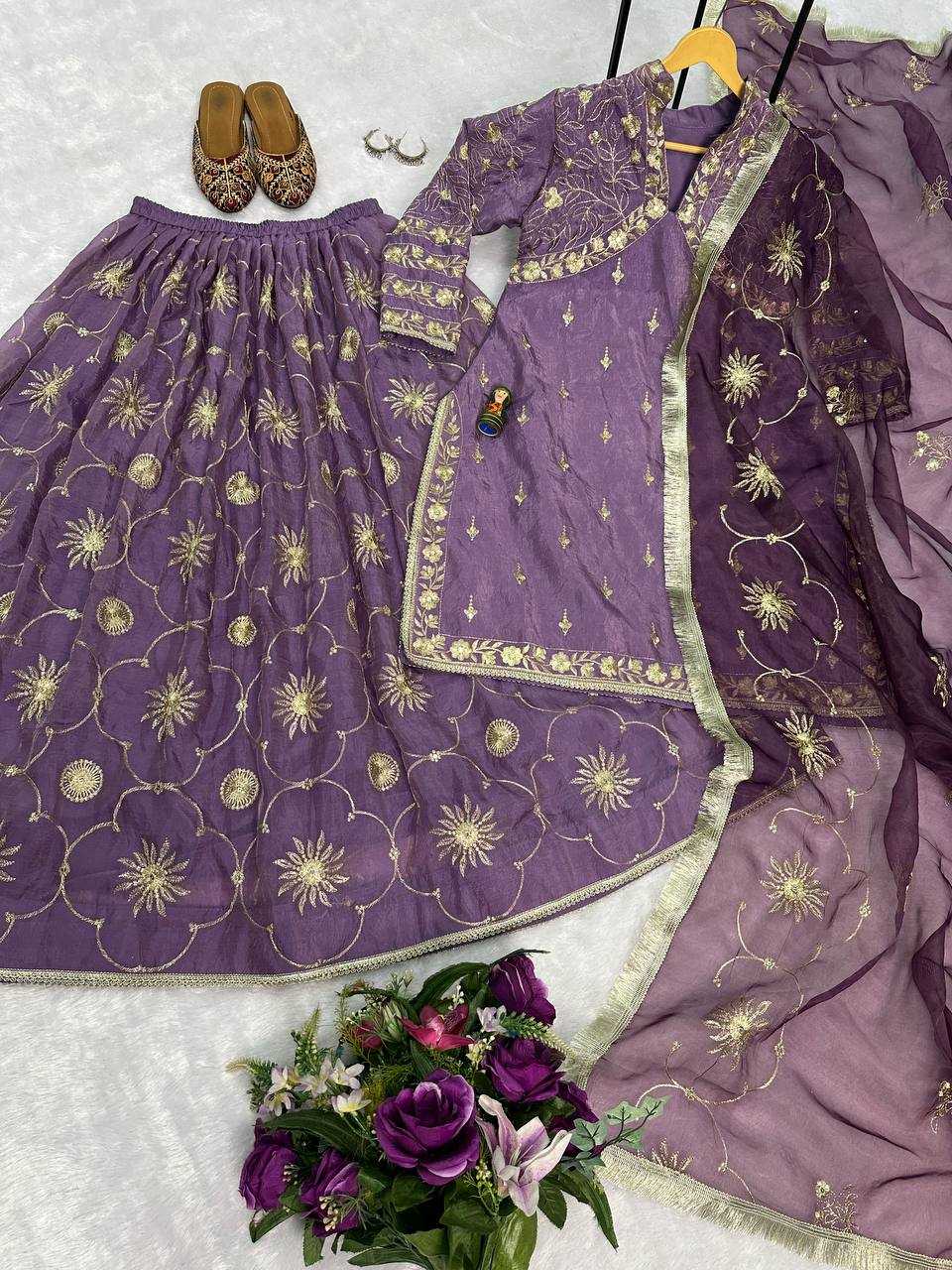 YNF RUSSIAN SILK RIN181 1071 LEHENGAS WHOLESALE SILK EMBROIDERED PURPLE LEHENGAS MANUFACTURER- Kapda Export