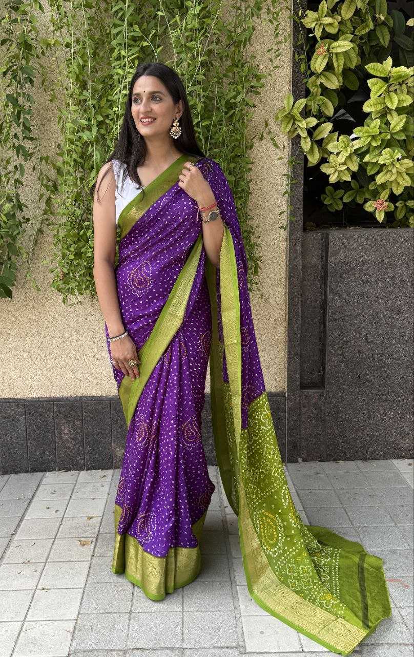 YNF SILK KESH117 RWC31 SAREES WHOLESALE BANDHANI PURPLE SILK ZARI BORDER SAREES MANUFACTURER- Kapda Export