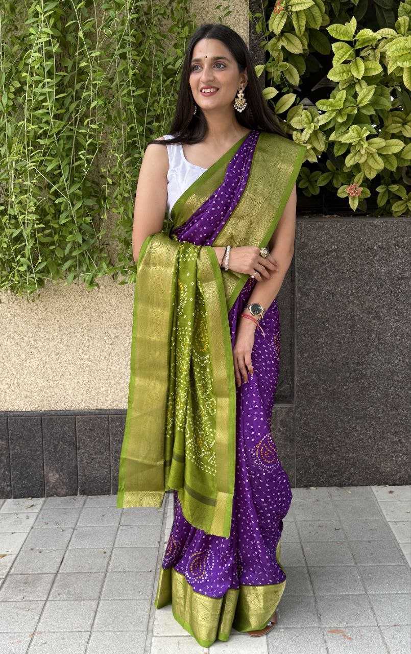 YNF SILK KESH117 RWC31 SAREES WHOLESALE BANDHANI PURPLE SILK ZARI BORDER SAREES MANUFACTURER- Kapda Export